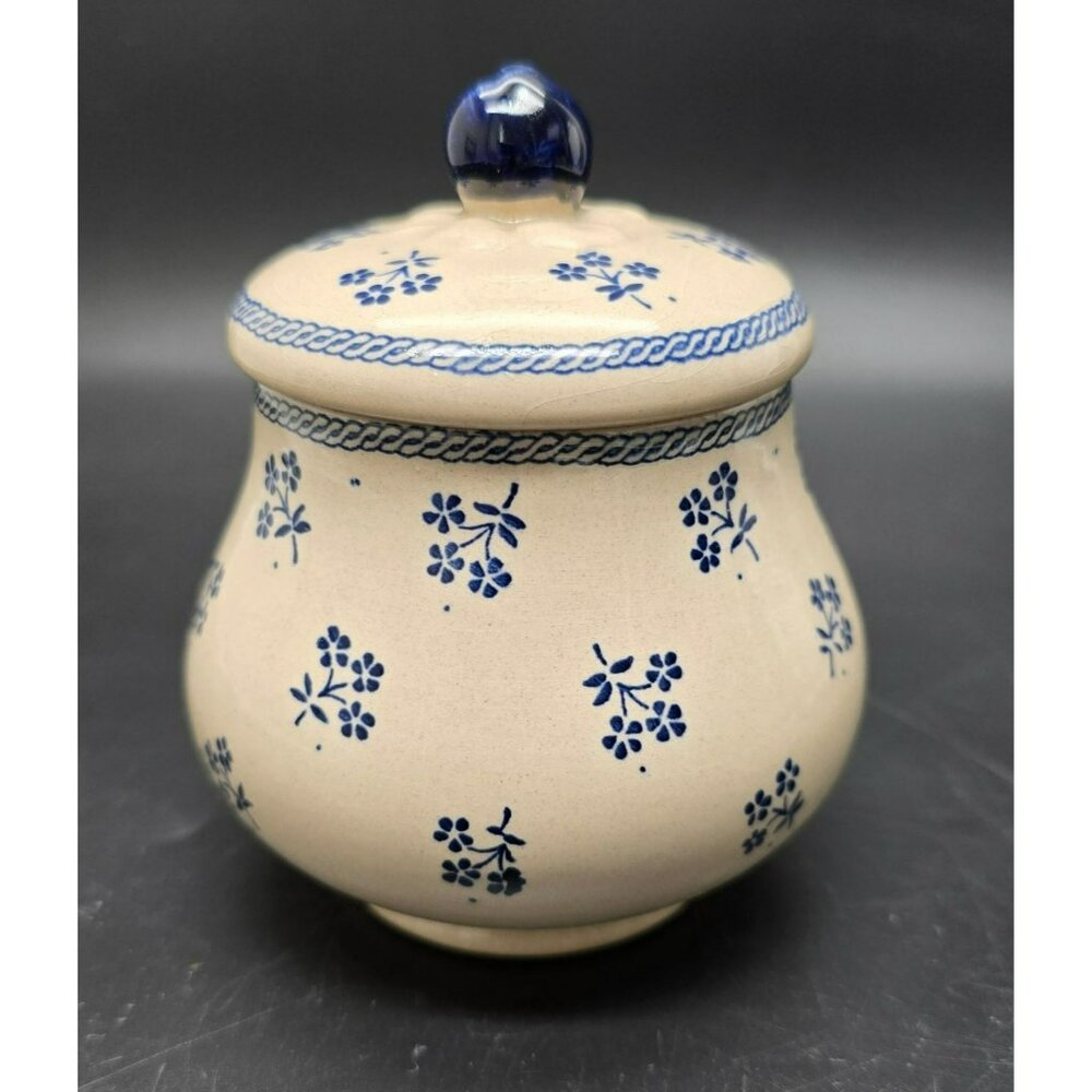 Vintage Johnson Brothers Sugar Pot Blue & Cream Floral Ceramic England Dh1351